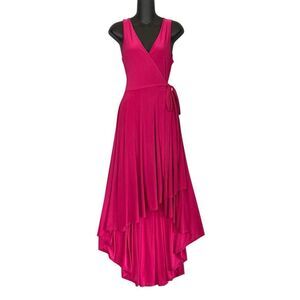 Sleeveless Wrap Dress Size Small High-Low Maxi Cascading Fairy Goddess Hot Pink